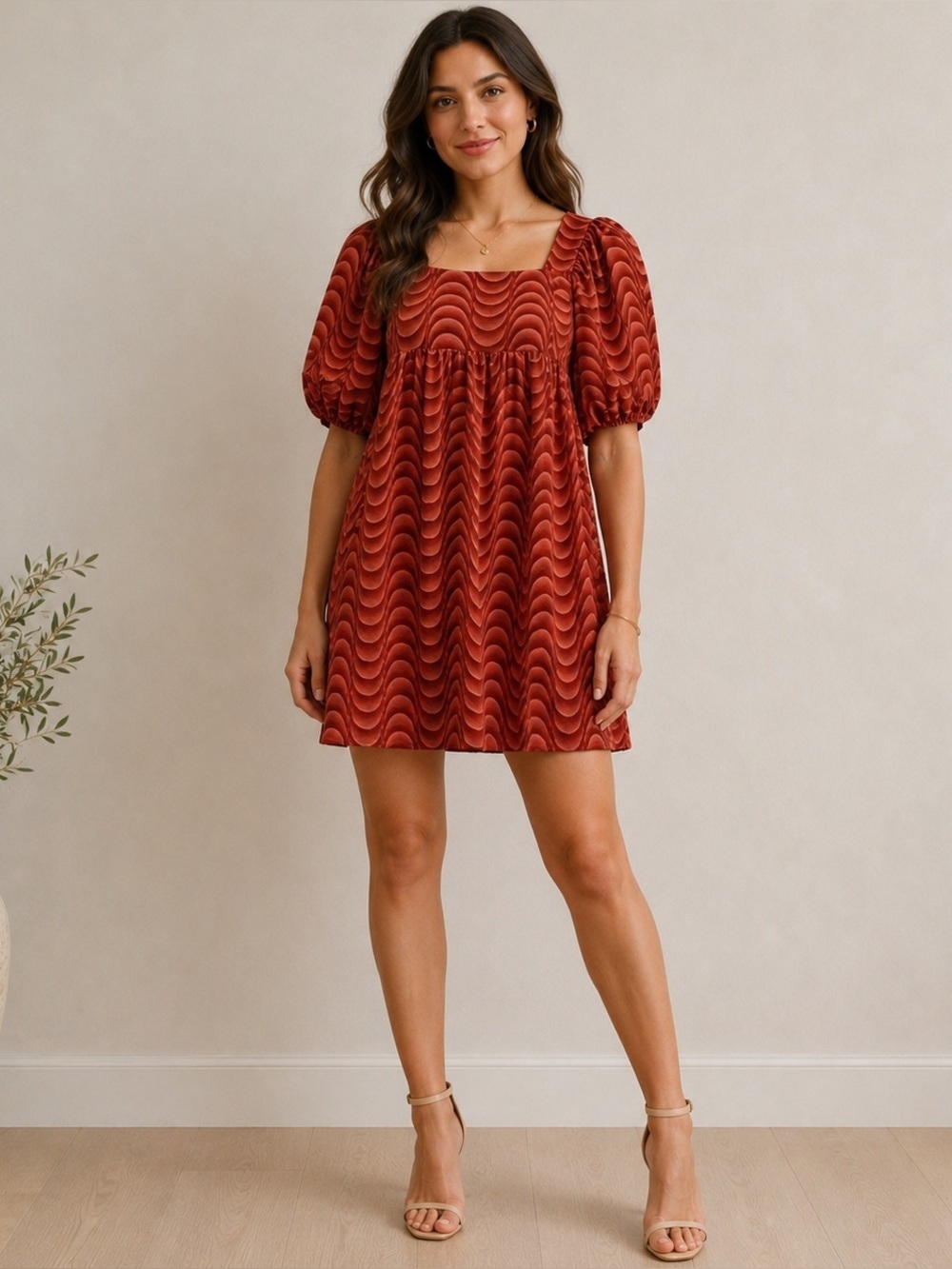 Moon River velvet square neck mini dress Large